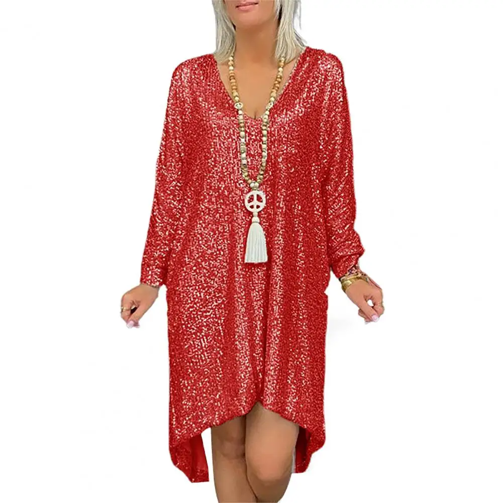 

Party Dress Long Sleeve Breathable Thin Oversized Sequins Simple Casual Autumn Dress Elegant Dress Female Clothing