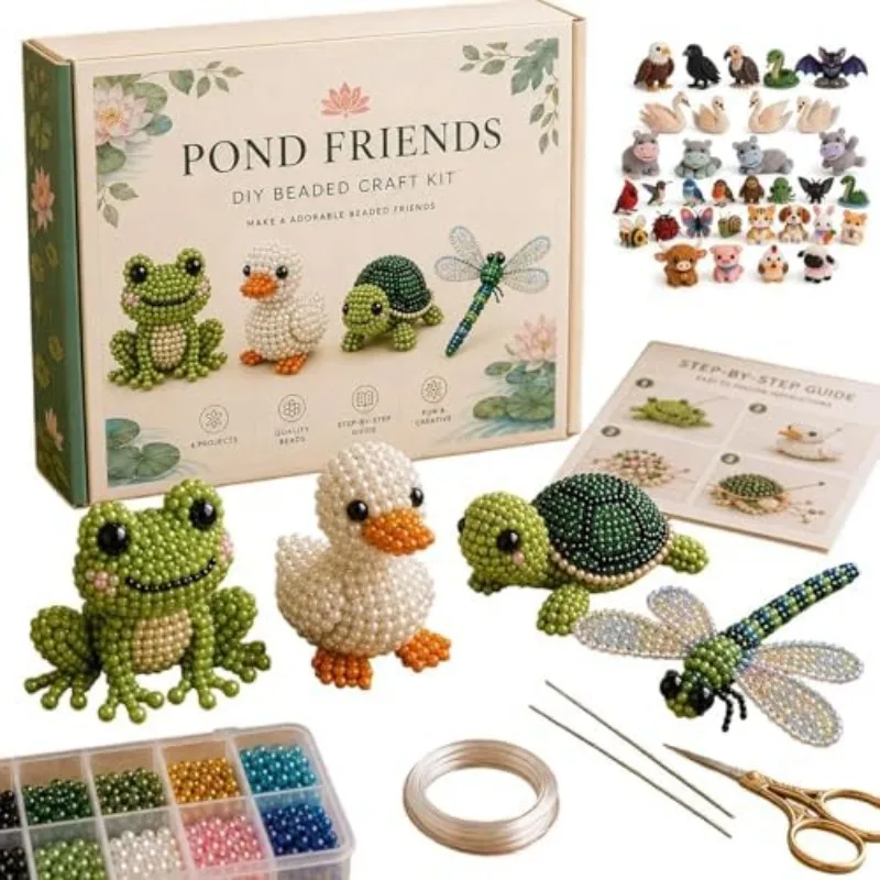 Tiny 3D Beaded Animal DIY Kit 2026 New Easy Beadwork Embroidery Craft Kit with Instructions for Beginners Adults