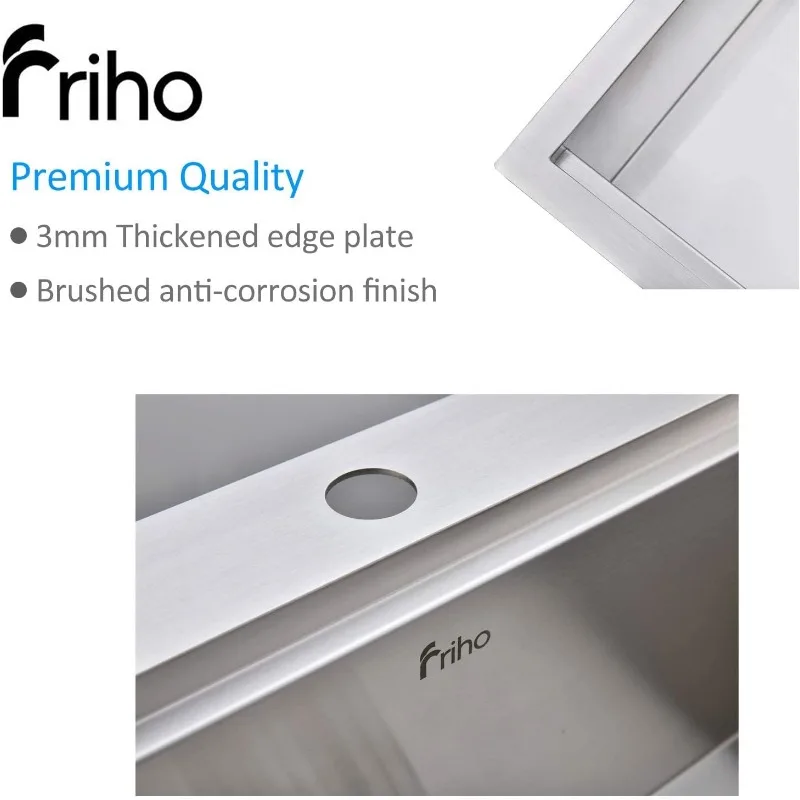 Friho Drop-in Pia De Cozinha De Aço Inoxidável, Pias De Níquel Escovado, 33x22 em