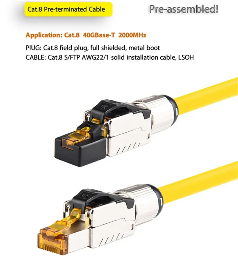 Cat8 Cat7 Cat6A Ethernet Cables RJ45 Connector CAT 6A 7 8  Lan Cable Networking Patch Cord 22AWG 23AWG 24AWG Yellow Green Blue