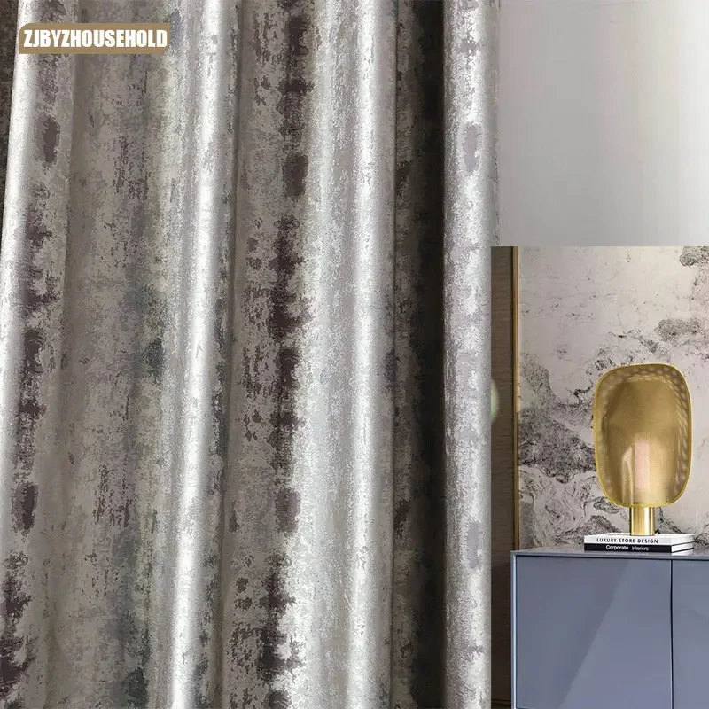 

Luxury Villa Curtains for Living Room Bedroom Windows Blackout Backdrop Modern Minimalist Floor Silver Curtains Simple Jacquard