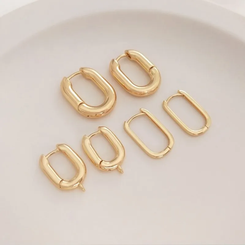 

14K Real Gold Plated Fashion Earrings Hoop Rectangle Shape Earring Clips Jewwlry Making Supply