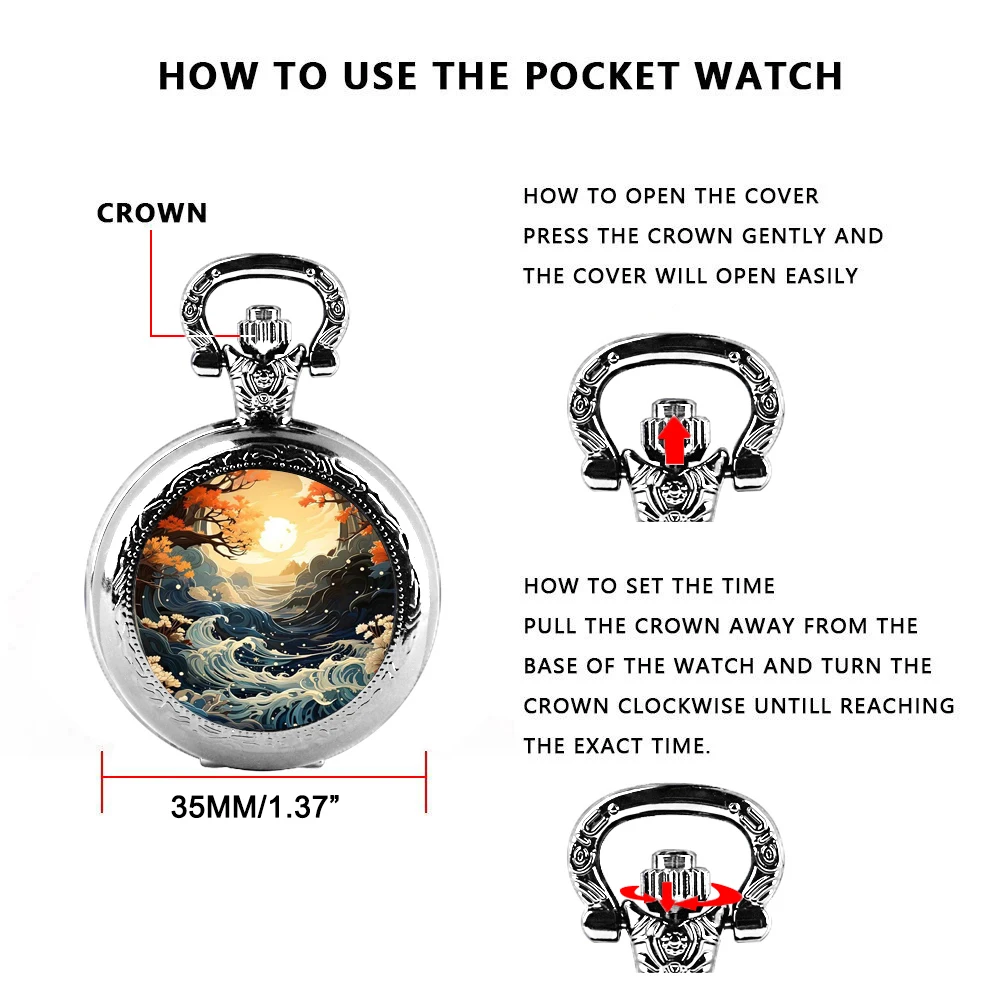 Creative Moon Anime Theme Quartz Pocket Watch for Women Men Necklace Pendant Clock Chain Kids Watches Birthday Christmas Gift