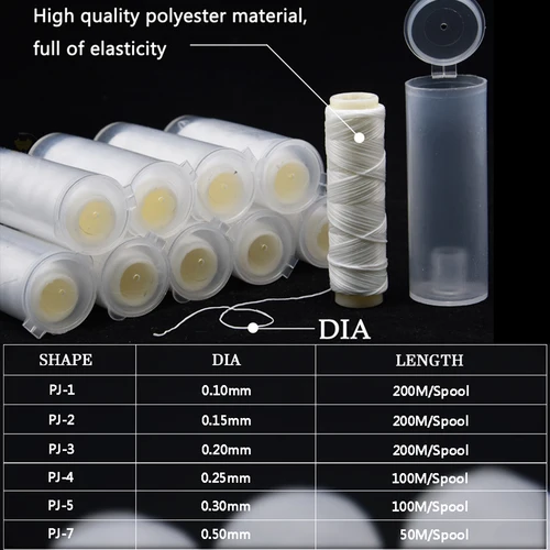 Imagen 2 del producto JYJ 20 unids/lote PJ1/2/3/4/5 cebo de poliéster de alta resistencia carrete de hilo elástico cebo de pesca de mar cebo de línea de pesca elástica