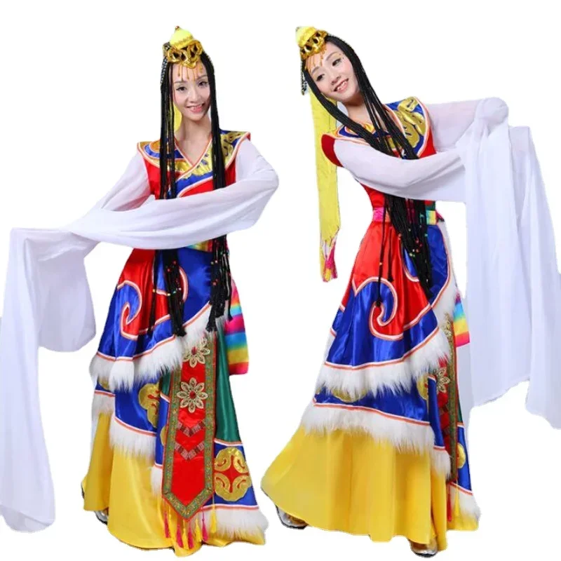 Trajes de dança tibetana chinesa tradicional feminino dança nacional palco desempenho clássico mongol traje festival outfit