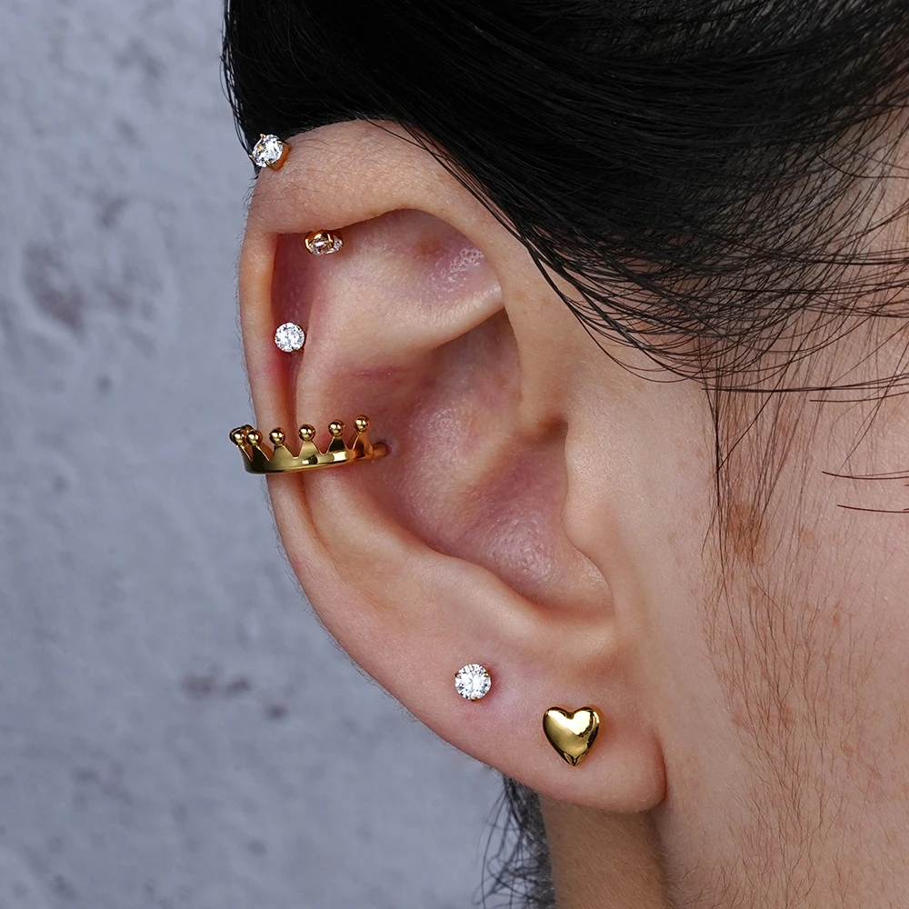 الحق جراند ASTM F136 التيتانيوم 16 جرام القلب شقة الظهر Labret مونرو الشفاه الغضروف اللولب الزنمة محارة الأذن الفص مسمار مجوهرات للجسم