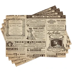 Paris Place Mats Set of 4 Old Newspaper Journal French Paper Lettering Art Design Washable Fabric Placemats for Dining Table