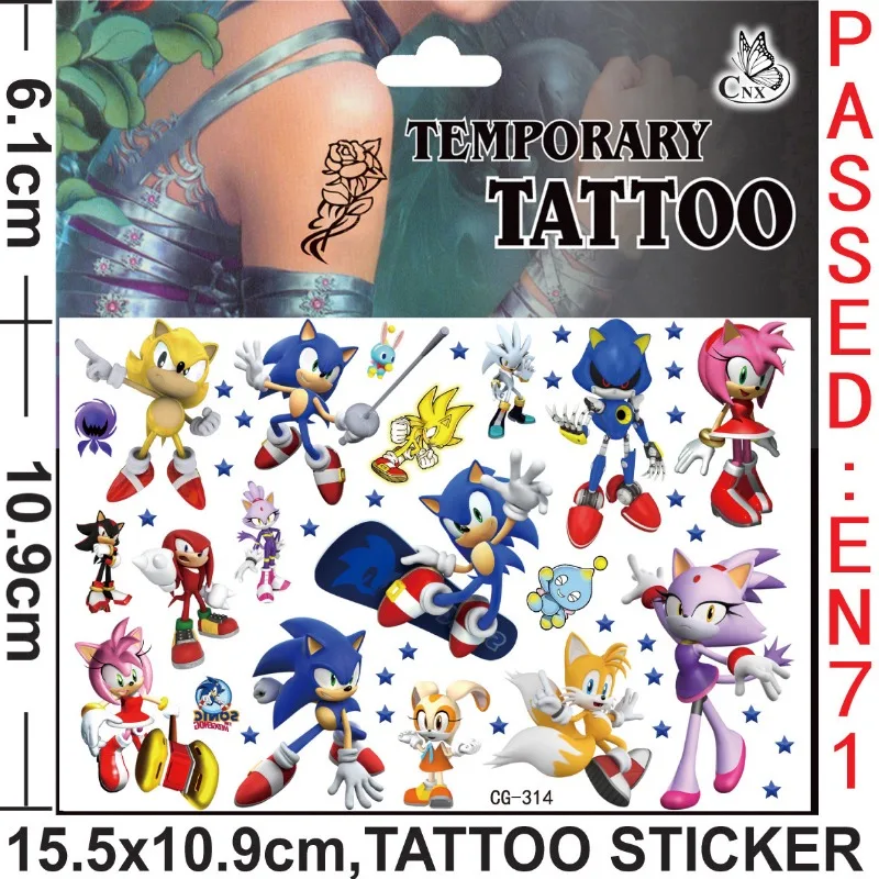 Cartoon Sonic Advance Tattoo Stickers Temporary Tattoos for Kids Birthday Party Supplies Favors Cute Tattoos Stickers Decoration