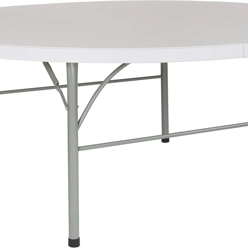 

Portable 6-Foot Round Stonewall Plastic Folding Banquet Table with Handle for Outdoor/Indoor Events, White