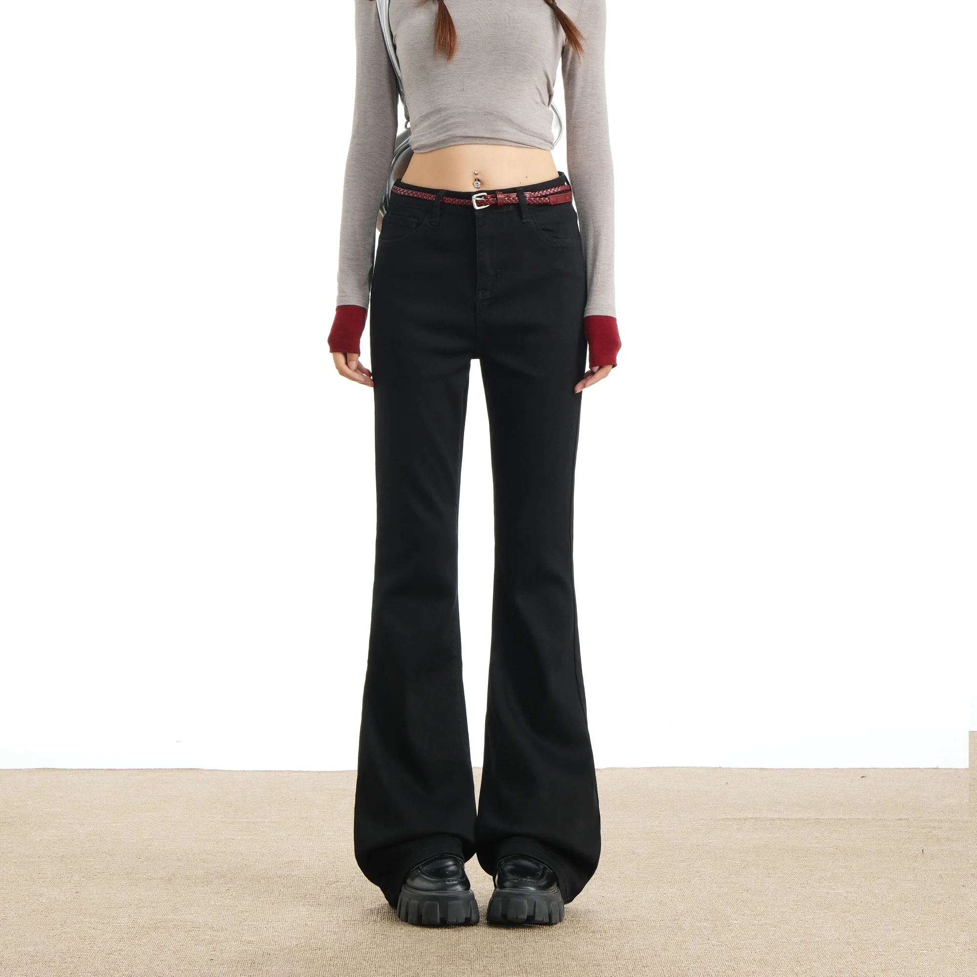 

Black Women's Pants Washed High Waisted Flared Elasticity Denim Pants 9Os Hot Girl Style Stretch Slim-Fit Jeans Autumn New 2025