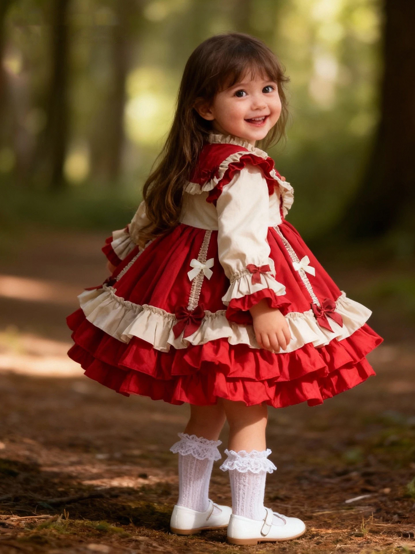 HETISO Spring Autumn Baby Girls Lolita Elegant Dress Red Children's Long Sleeve Princess Ball Gown For Birthday Party Holiday
