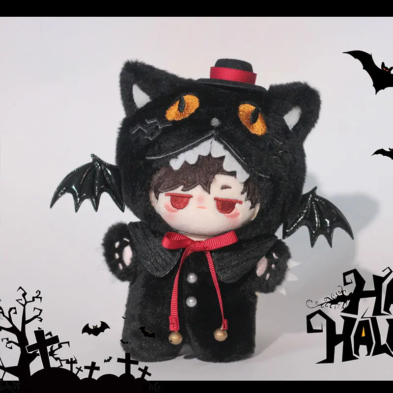 10 cm pluche poppenkleertjes handgemaakte zoete schattige kleurblokkering heks zwarte kat mantel sjaal casual bodysuits set voor popaccessoires