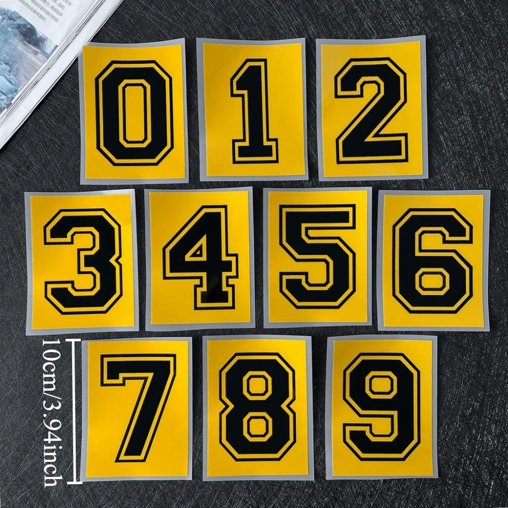 1PC Reflective Yellow Black Number 0‑9 UV Resistant Vinyl Decal for Motorcycle Bike Helmet Kart Car