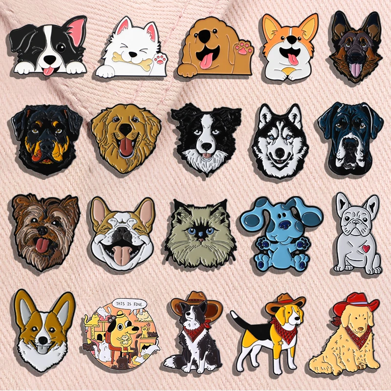 Bonito golden retriever fronteira collie beagle collie esmalte pino dos desenhos animados cão de estimação animal broche lapela crachá jóias presentes para amigos