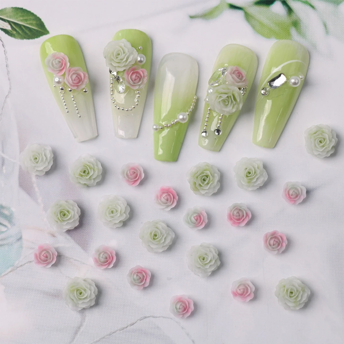 30pcs 3D Mixed Size Pearl Resin Flower Rose Nail Charms Accessories Pink Rose Red Nail Art Luxury Decoratons Supplies Parts DIY