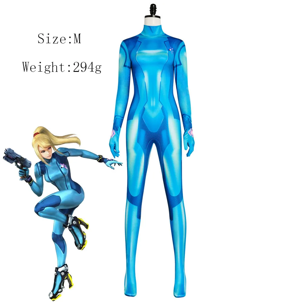

Game Samus Aran Cosplay Costumes Superhero Unisex Blue Jumpsuit Halloween Carnival Party Bodysuits