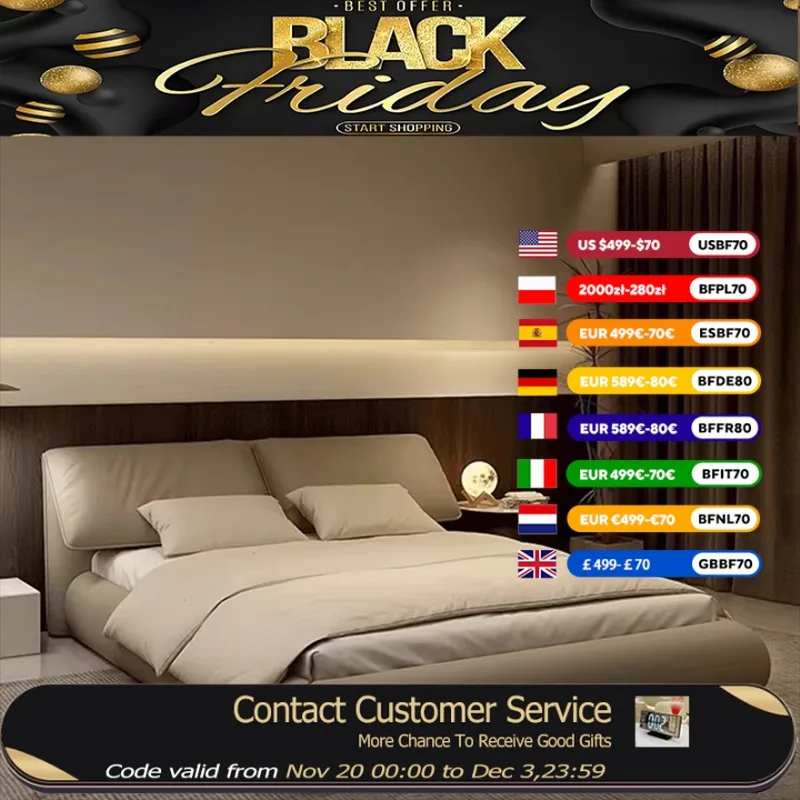 

High End Double Bed Luxury Headrest Storage European Floor Double Bed Home Loft Sleeping Cama Matrimonial Bedroom Furniture