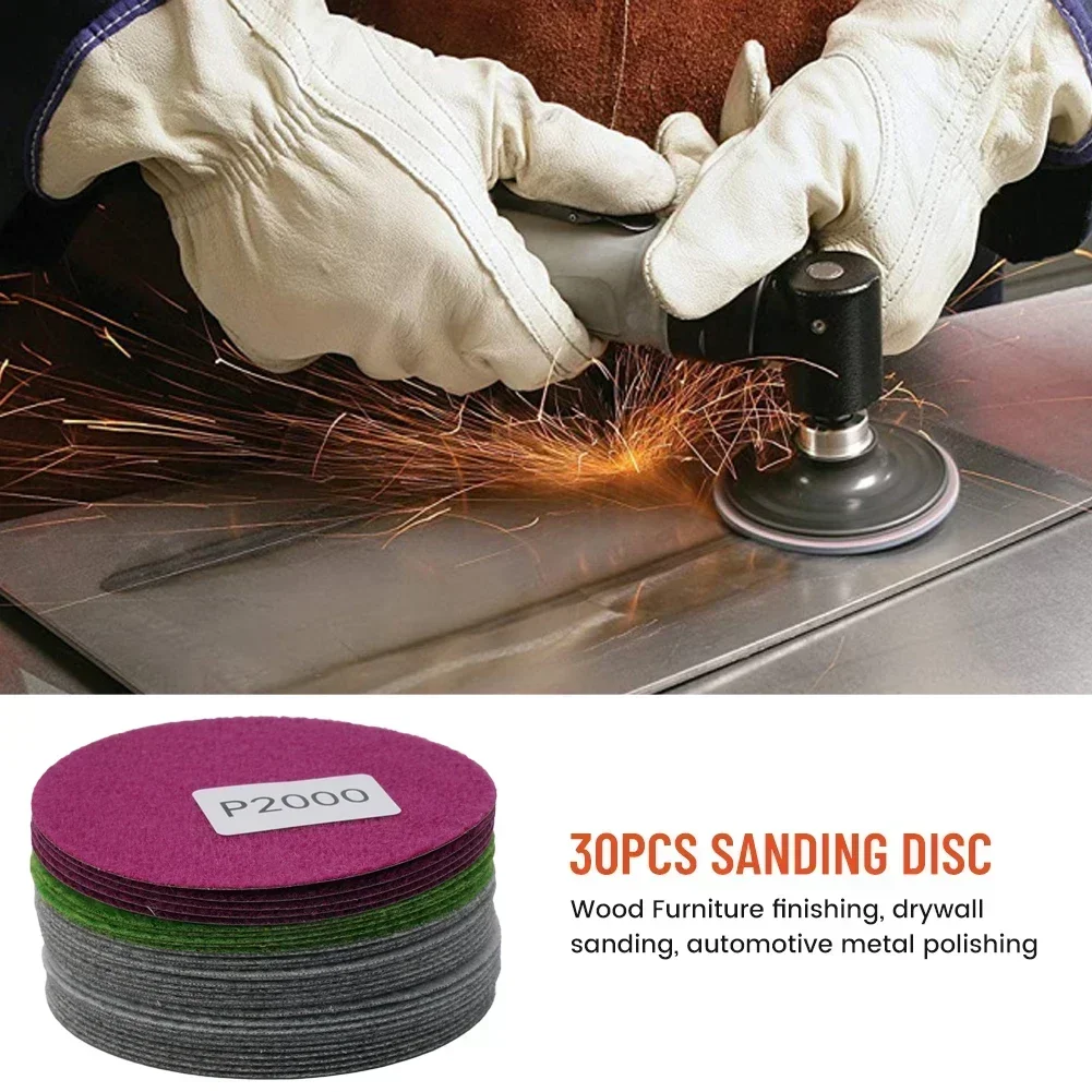 30X 3 Inch 75mm Sanding Disc Wet/Dry Sandpaper 800/1000/1200/1500/2000/3000Grit Hook Loop Sander Disc For Sanding Polishing