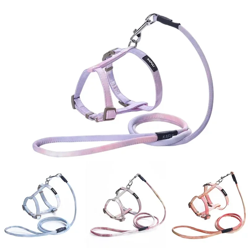 Adjustable Cat Harness and Leash Set Gradient Color Pet Leash Harness Prevents Breaking Out for Sphynx Cat & Devon Rex