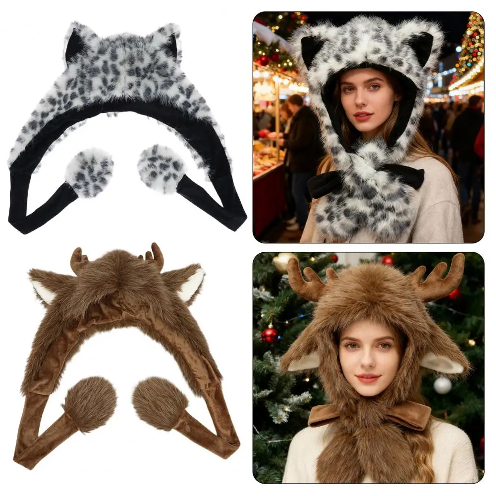 Christmas Elk Horn Teddy Beanies Hat Gorra Béisbol Hombre Women Winter Warm Skullies Caps With Strap Ear Protection