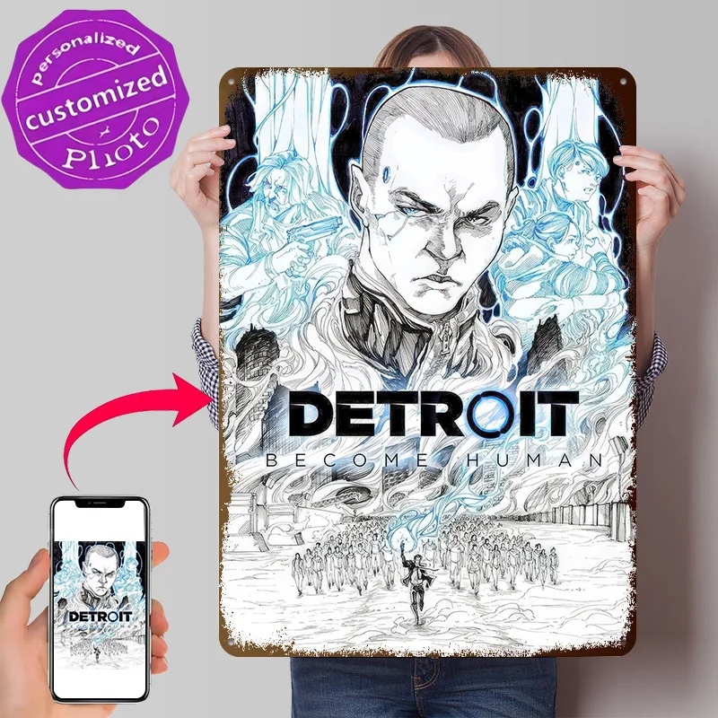 Detroit: Become Human Poster Retro 3D Printed Metal Signs Customized Wall Hanging Gift for House Decoration Home Decor Items