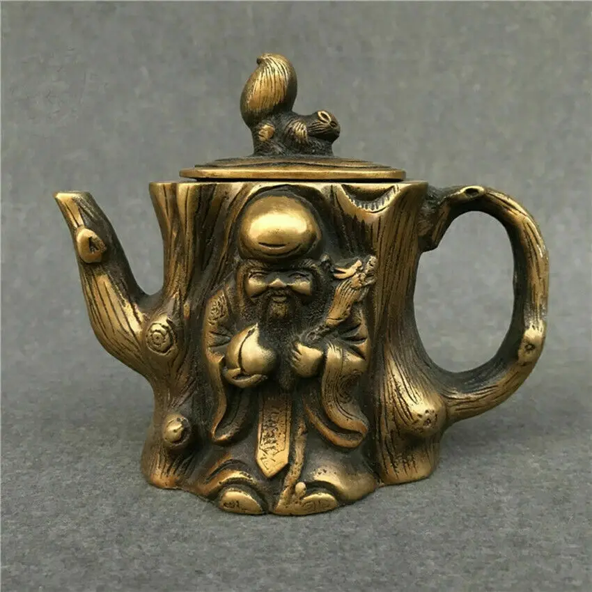 

Chinese Old Bronze Carved Squirrel Tree Teapot Teapot Kettle Flagship Cultivation Shou Shen Feng Shui Decoration Two colors