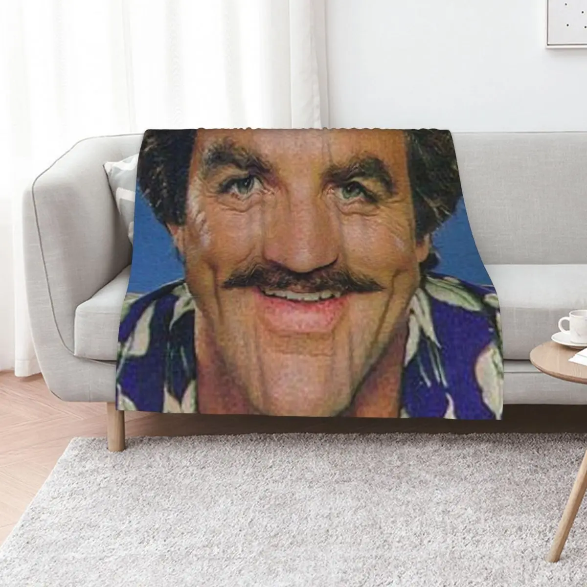 

Tom Selleck Funny Face Mask Magnum P.I. style Throw Blanket Quilt Plaid Softest funny gift Blankets