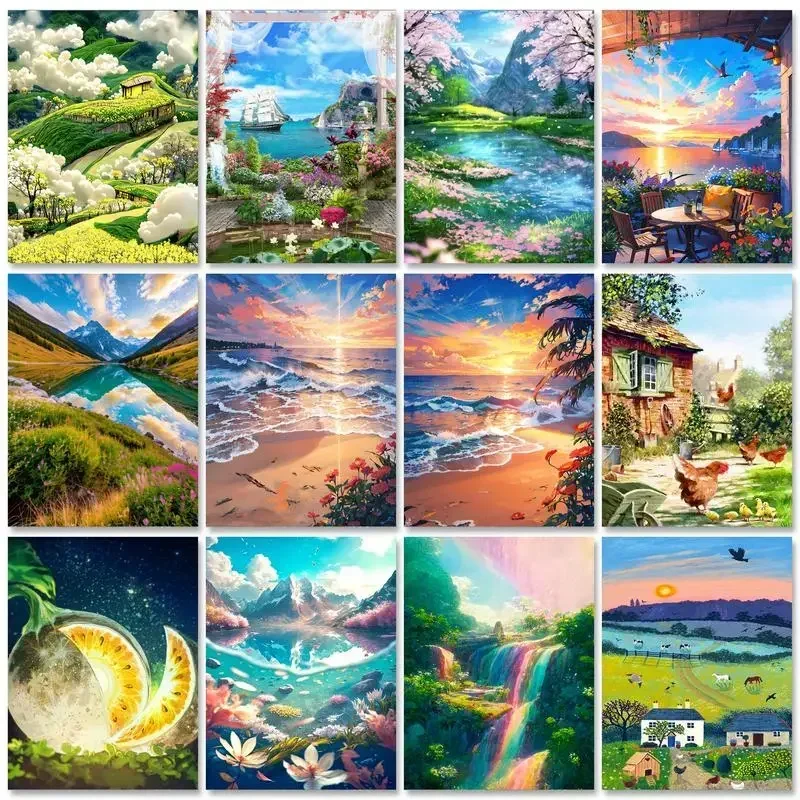 

127765 Painting By Numbers On Canvas Mountain Landscape For Adults Kits Diy Paint With Numbers River Flowers Handmade Diy Gift