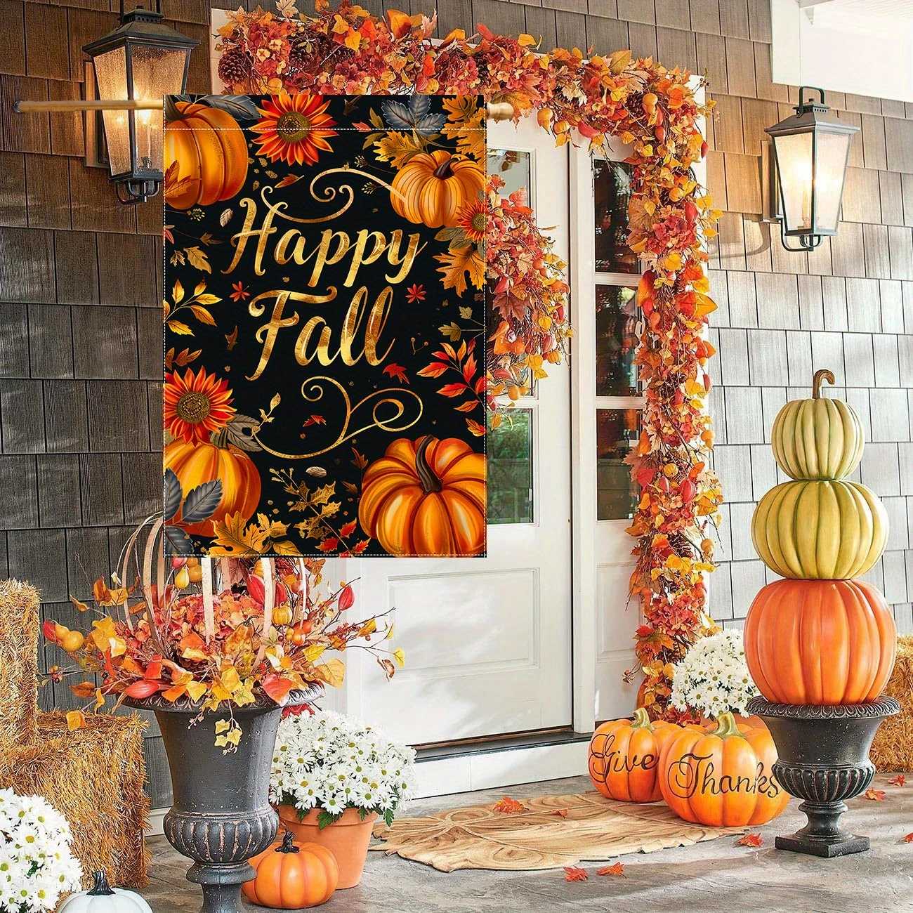 1pcs Happy Fall Thanksgiving Garden Flag Pumpkin Sunflower Autumn Yard Flag For Outdoor Porch Farmhouse Decor