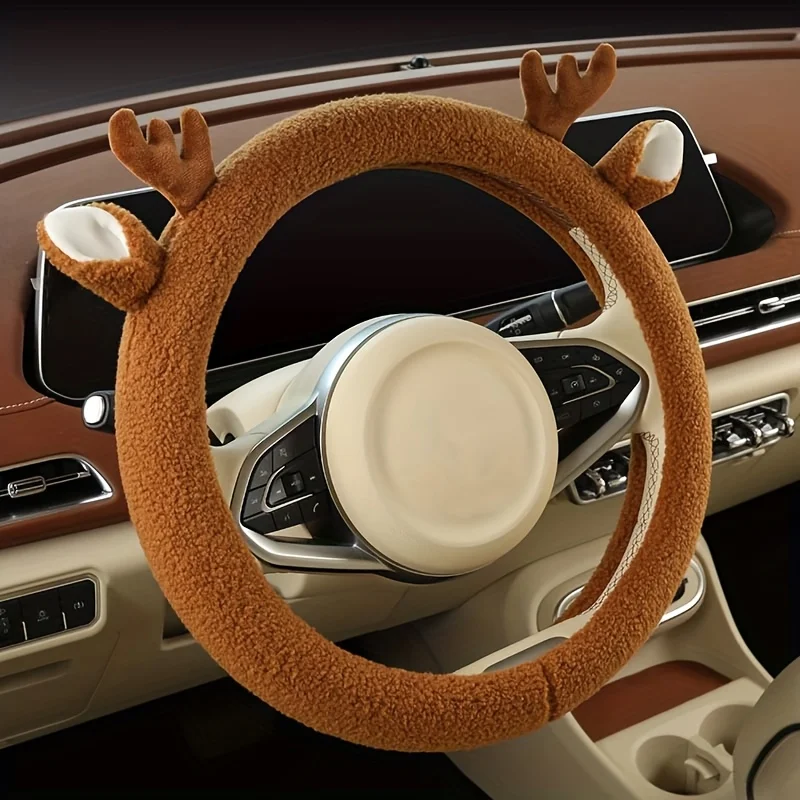

Cute Fluffy Reindeer Antler Plush Steering Wheel Cover fits Most Cars SUVs Trucks Vans Soft and Warm for Women Christmas Gift