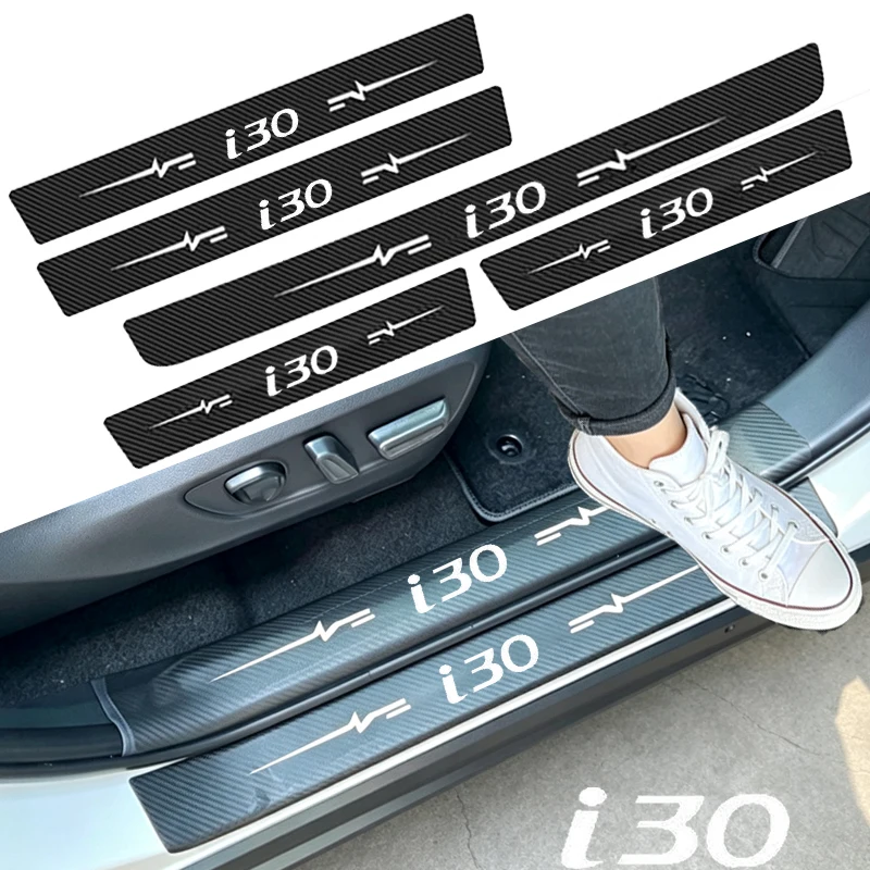 Car Door Sill Threshold Waterproof Strips Interior Trunk Bumper Pedal Stickers for Hyundai i30 Logo Scratch Resistant Decals
