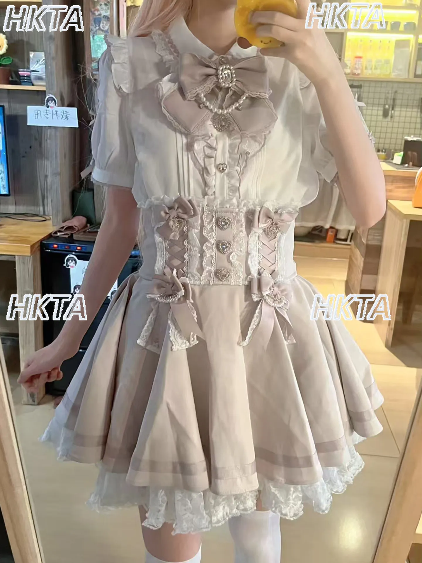 

Japanese Sweet Cute Lolita Slim Lace Love Bow Versatile Black Skirts Ladies 2026 Spring New High Waist Cake A Line Skirt Women
