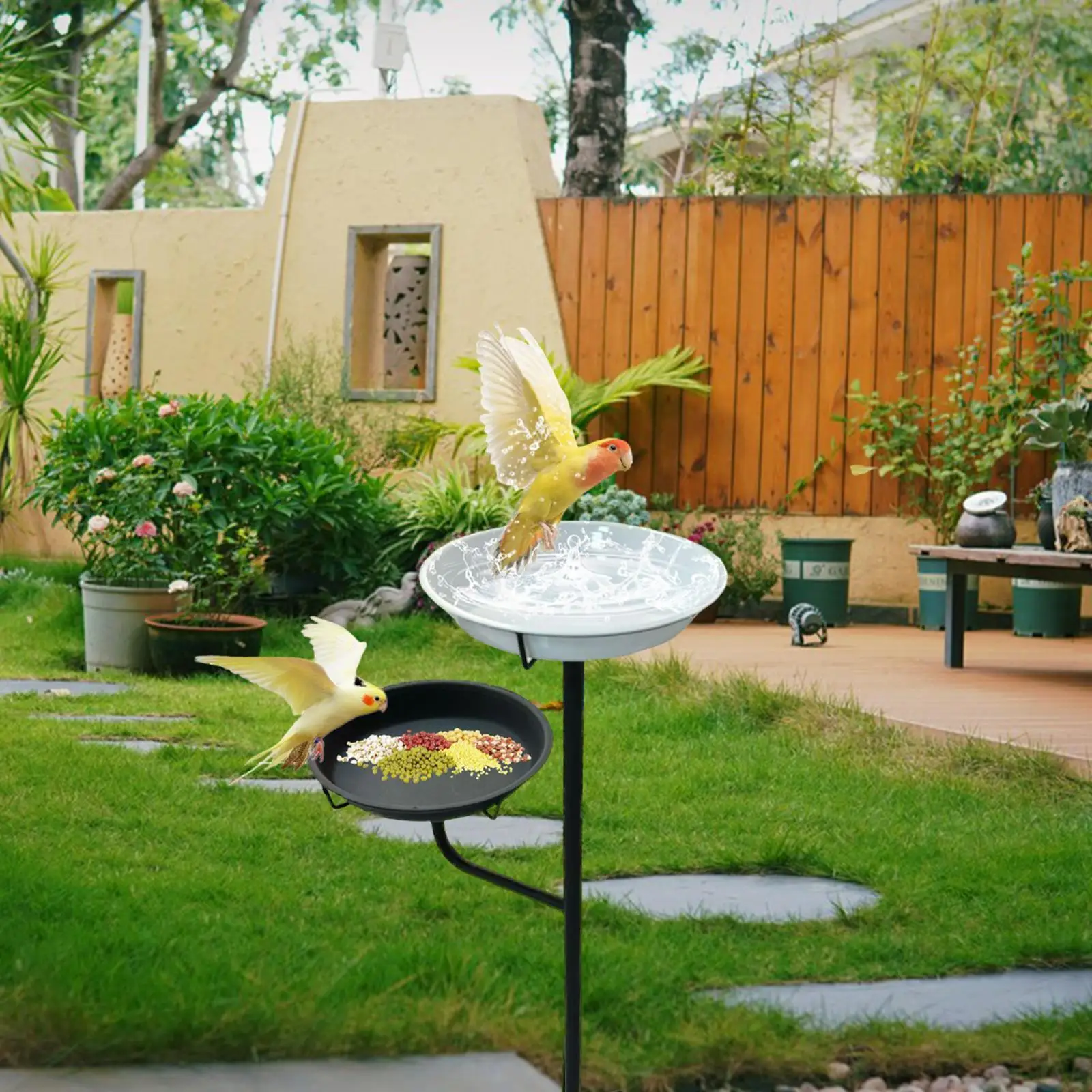 

Bird Bath Ornament Decorative Standing Iron Decoration Easy Installation Outdoor Bird Feeder for Home Patio Lawn Garden Yard