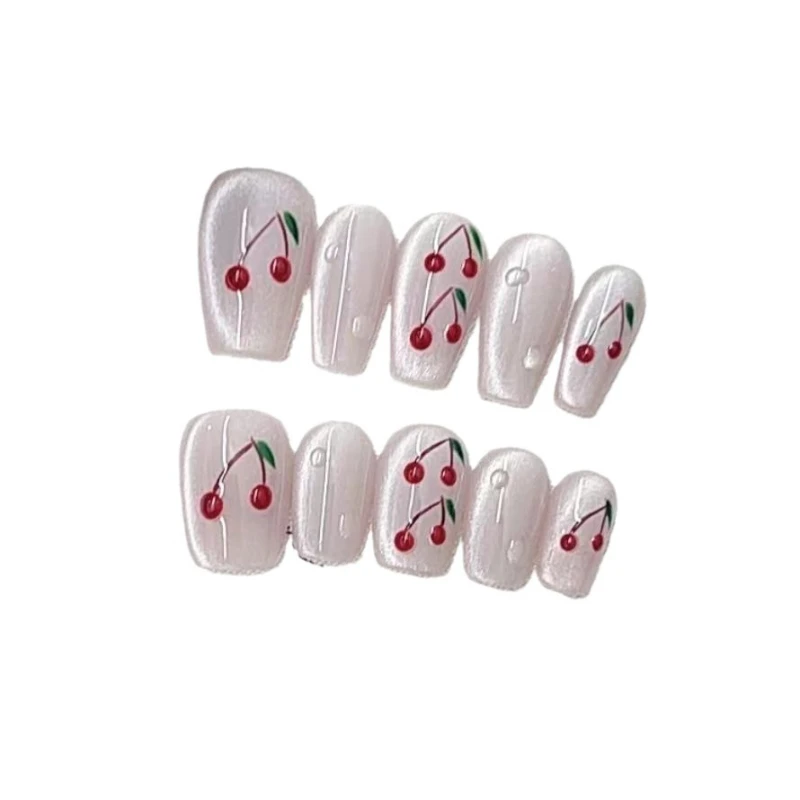 

Чистая фототерапия ручной работы в ношении многоразовые съемные патчи для ногтей с медом и вишней