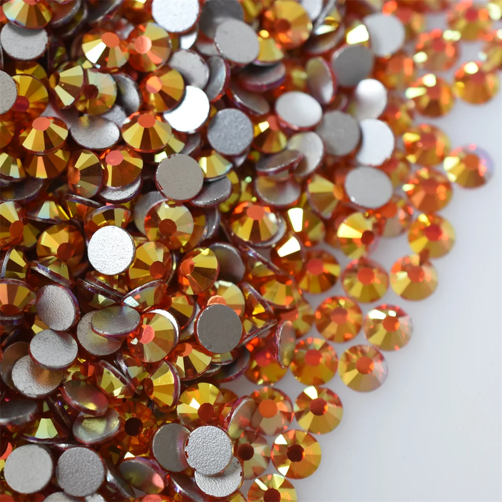 SS6-30 Glass Gold-edged Orange Red Crystal Flatback Non HotFix Rhinestones Stone Charm Nail Art Decorations Jewelry Applique