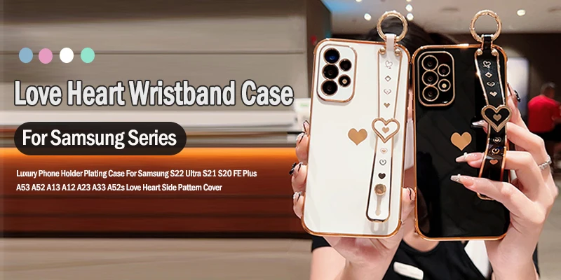 Luxury Plating Case For Samsung Galaxy A18 A17 A57 A55 5G S23 S24 FE S26 S25 S24 Ultra Love Heart Pattern Silicone Soft Cover