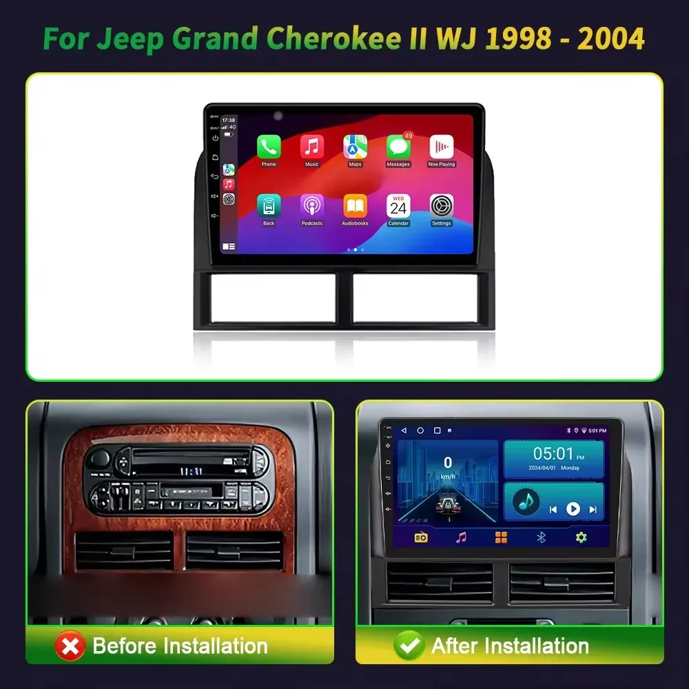 Android 14 For Jeep Grand Cherokee II WJ 1998 - 2004 Monitor Screen TV Car GPS lettore Video Autoradio Navigation Stereo Radio