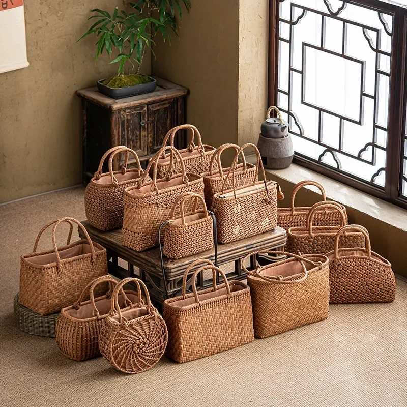 Yeyan grape vine bag bamboo and rattan woven hand-woven tea set storage basket handbag retro rattan bag women's