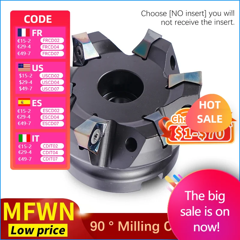 

MFWN 90 Degree MFWN90050R-MFWN90100R Double-Sided Hexagonal Plane Heavy Cutting Milling Cutter Head With WNMU08 Milling Insert