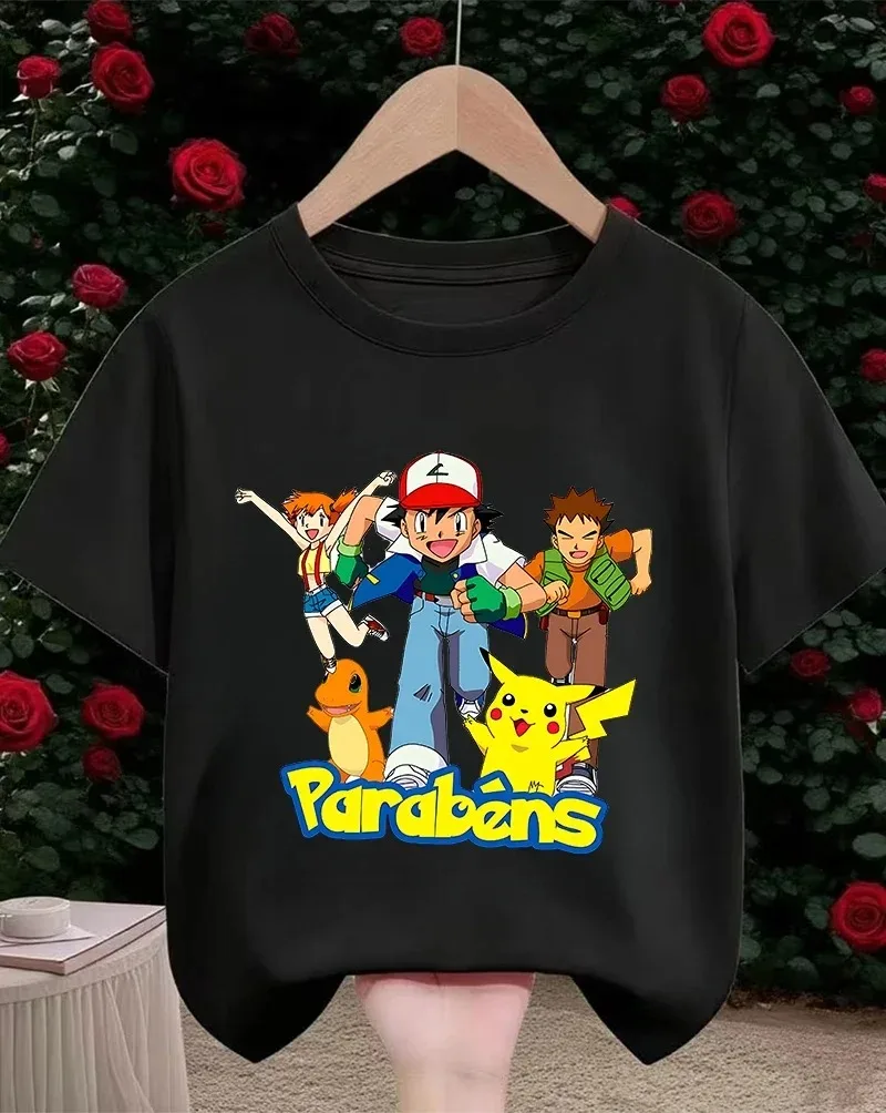 

Детские футболки с изображением Покемонов Пикачу, хлопковая футболка с принтом аниме, летние повседневные топы с короткими рукавами для мальчиков и девочек, детская одежда 2026