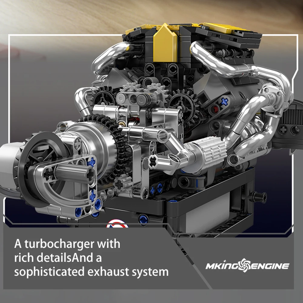 Mold King 10207 V12 Motor Bouwstenen Technisch Deel PAG Super Auto Gemotoriseerd Simulatie Model Elektrisch Speelgoed Kids Gift