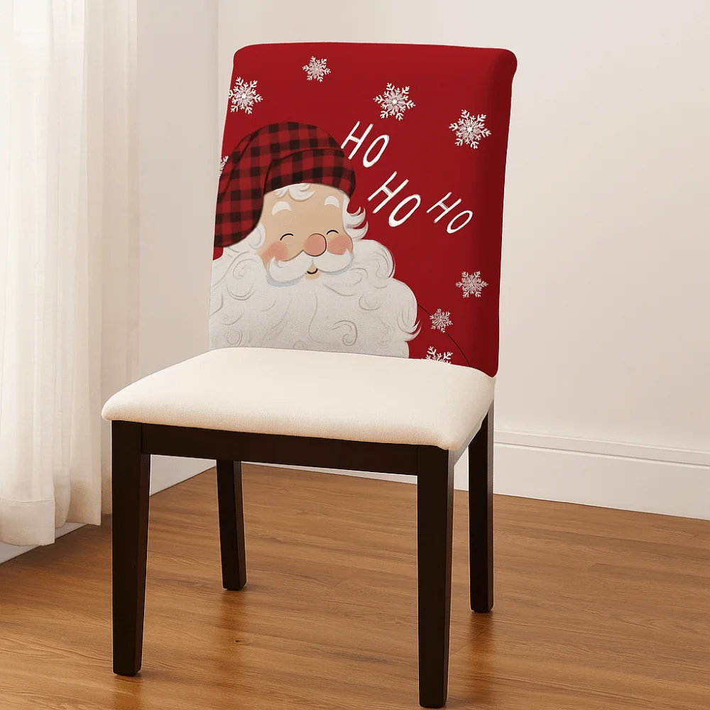 Simple Removable Christmas Chair Cover Cartoon Santa Claus Xmas Dinner Chair Seat Cover Stretch Snowmen Seat Protector Kitchen