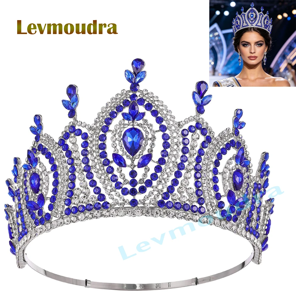 

Levmoudra Baroque Queen Crown Bride Rhinestone Wedding Crown Tiaras Crystal Hair Accessories for Women
