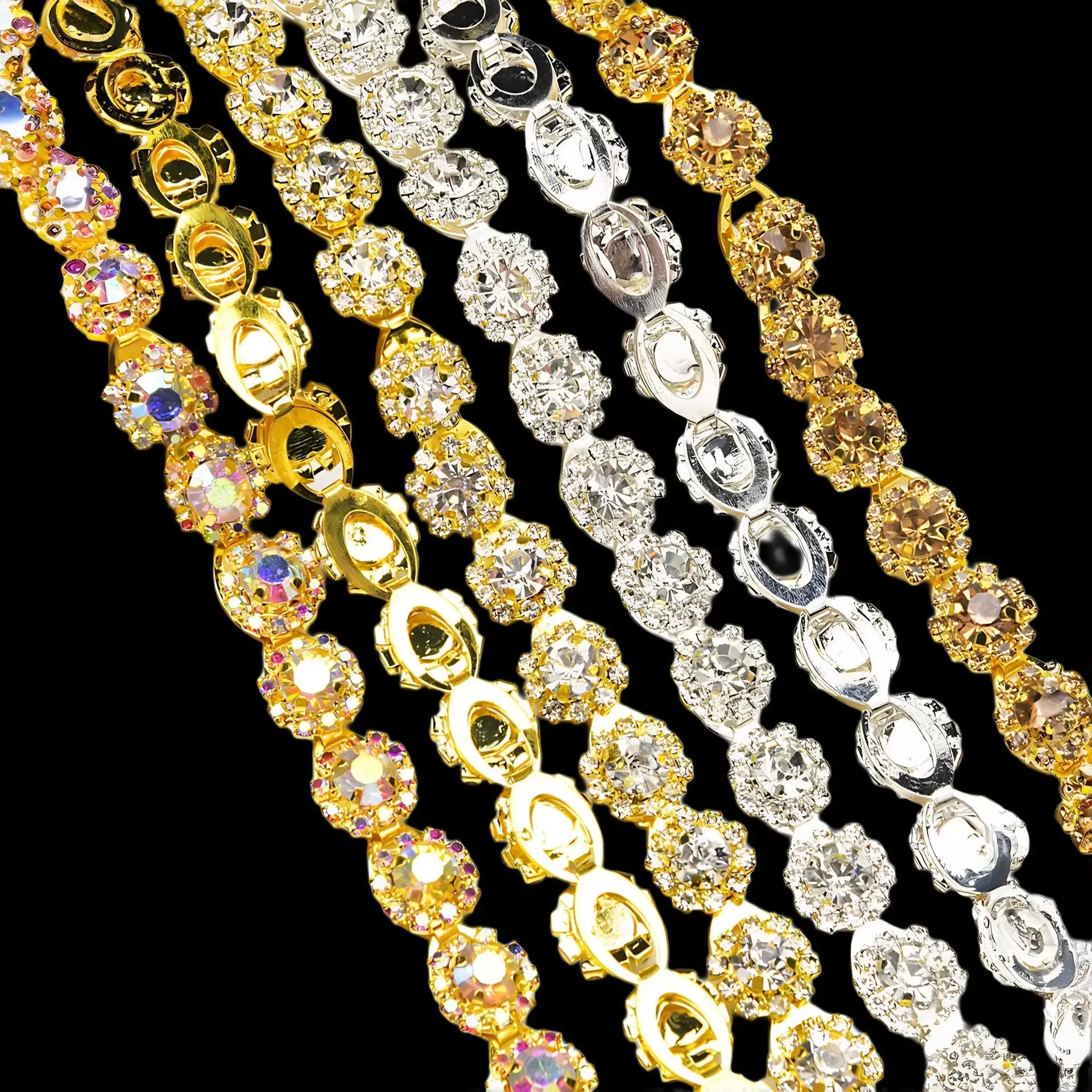 

10Yard Rhinestone Chain Crystal Diamond DIY Crafts Wedding Decoration Fashion Gift Golden Rhinestone Ribbon Clothing Accessories