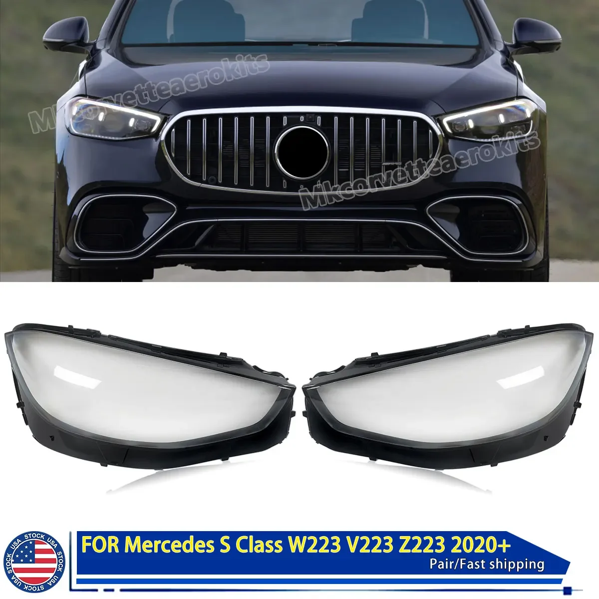 For Benz S-Class W223 V223 Headlights Cover Transparent Headlamp Shell Plexiglass Replace Original Lamp Lens 2021 2022 2023