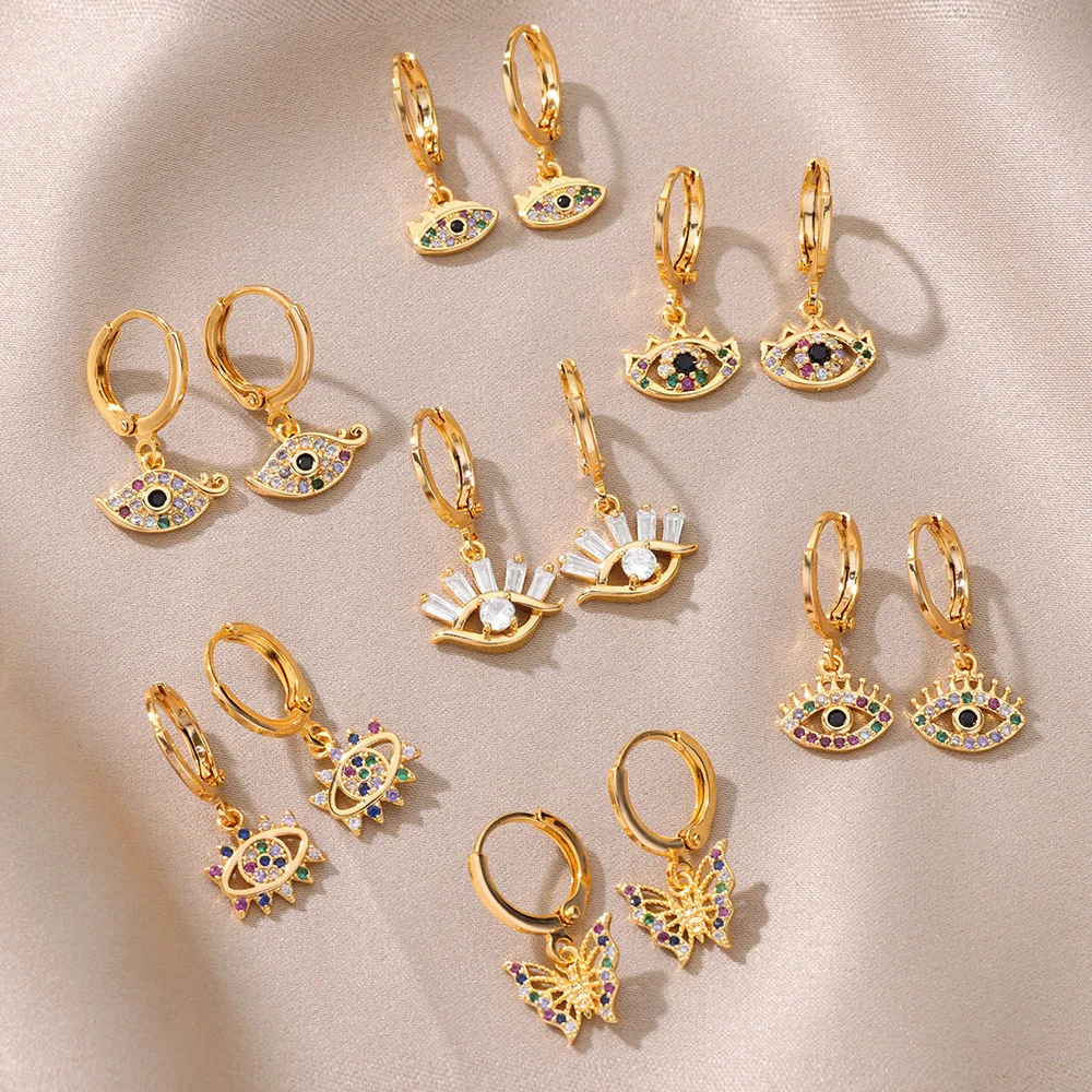 New in Zircon Evil Eye Earrings For Women Gold Color Stainelss Steel Earring Wedding Aesthetic Vintage Jewelry Gift brincos image 5