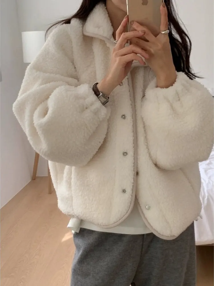 

Зимнее пальто 2025 года: свободное, утепленное, из овечьей шерсти и хлопка, женское, в корейском стиле, с воротником-стойкой, для повседневной носки, утолщенное, с длинными рукавами, однотонное.