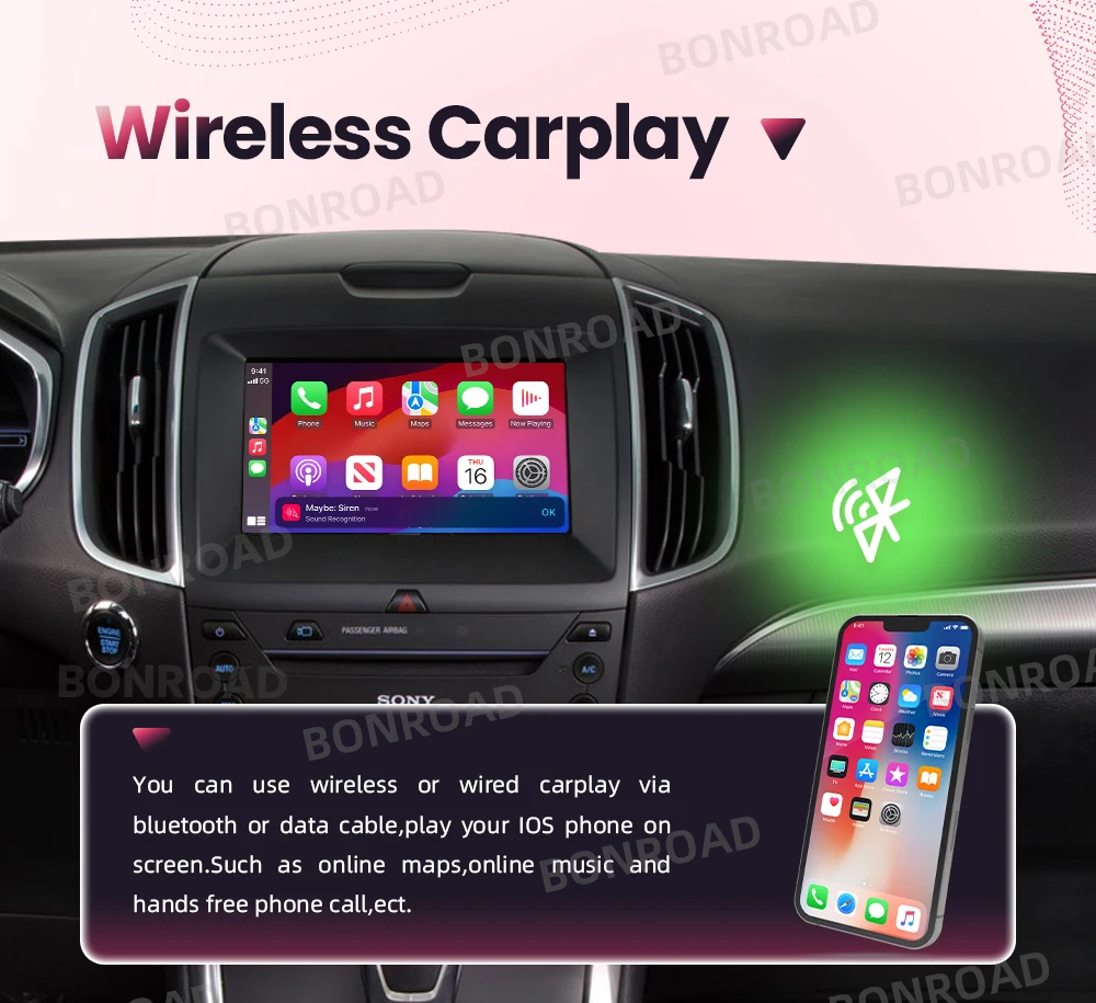 BONROAD Drahtlose CarPlay Android Auto Interface Modul Für Ford Edge Taurus F-150 Explorer Escape 2013-2016 Bluetooth Adapter – Detail 3