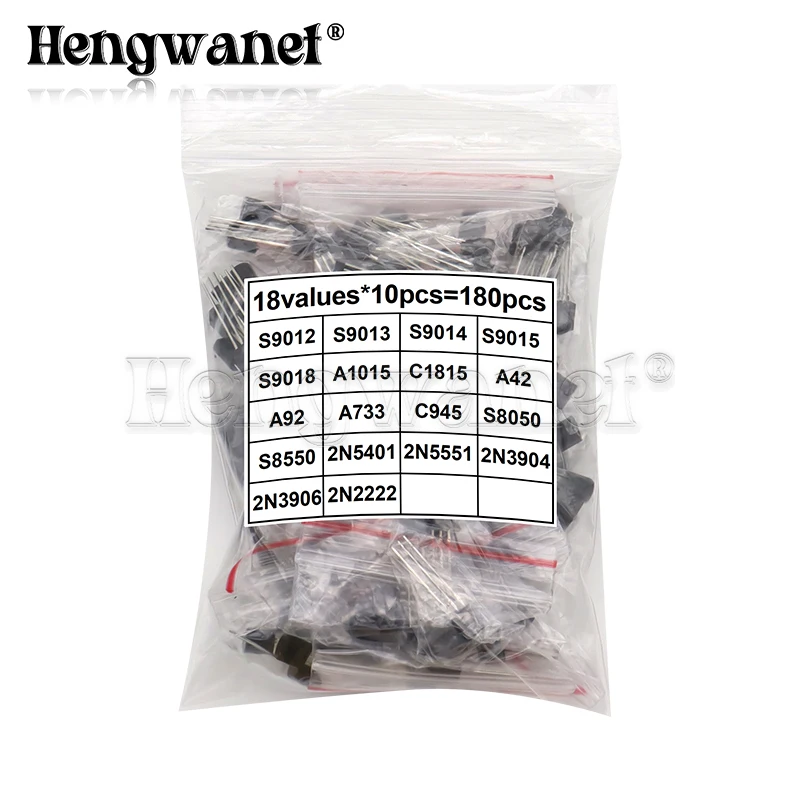 Transistor Assorted Kit TO-92 18kinds*10pcs=180pcs 2N2222 S9013 S9014 S9015 S9018 S8050 S8550 2N5551 2N5401 2N3904 2N3906 C1815