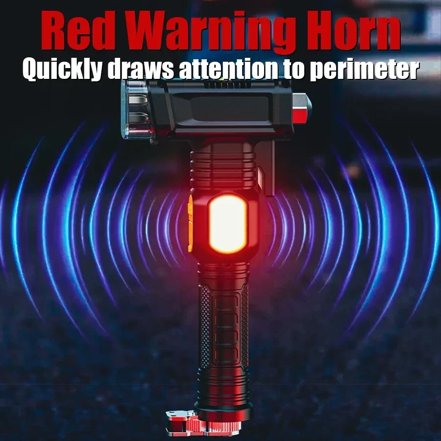 1200LM Tactical Led Flashlight ,Safety Hammer with Strong Magnet, Waterproof Emergency Self-Rescue Torch with Beeping Alarm